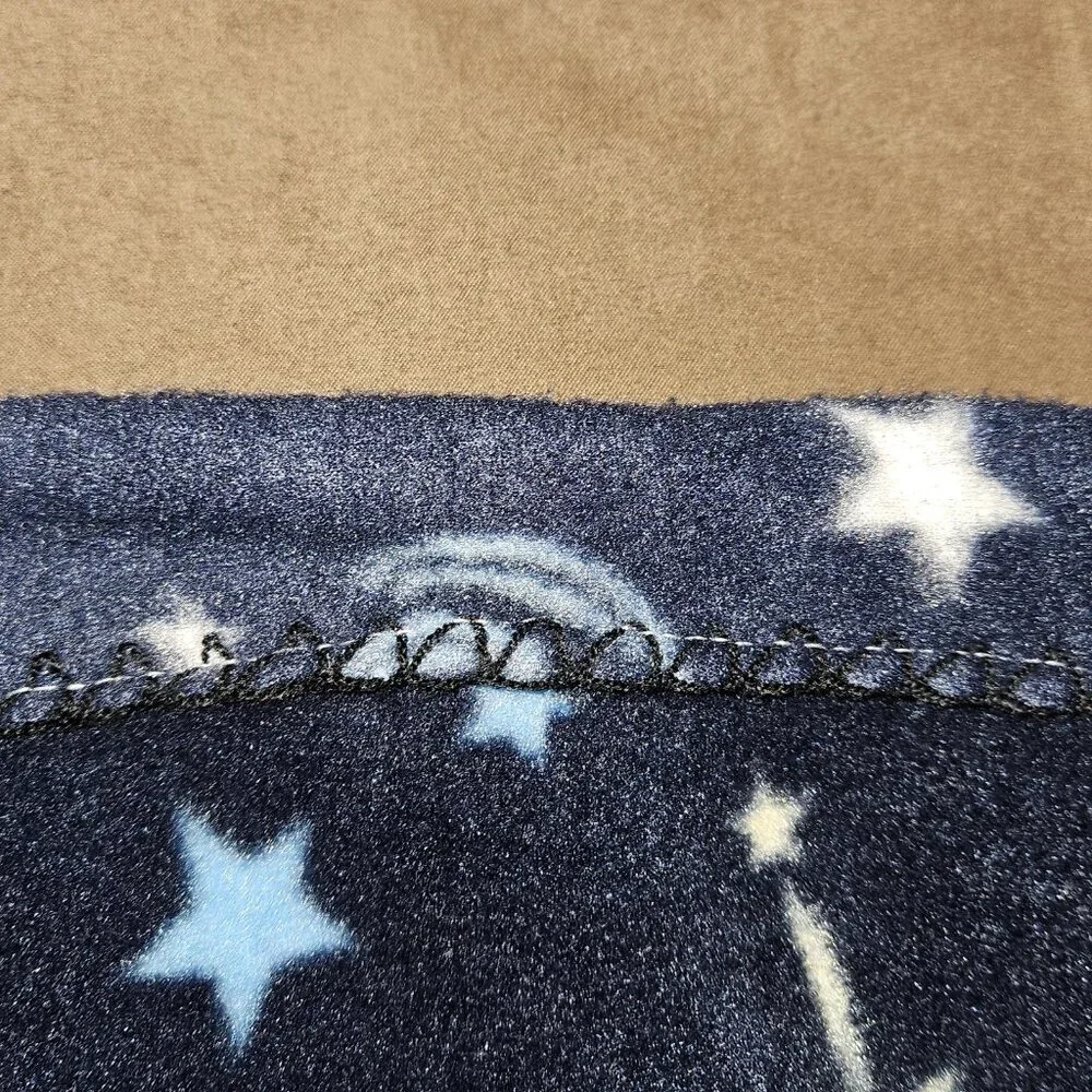 Blue White Yellow Moon Stars Fleece Blanket / Window Cover Drape 50x57 READ